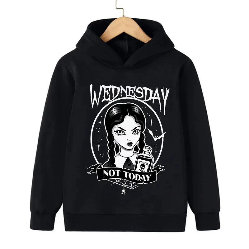 Горячая продажа товаров из Европы и Америки. Детская толстовка с капюшоном Wednesday Addams, цельная, с принтом, доставка.