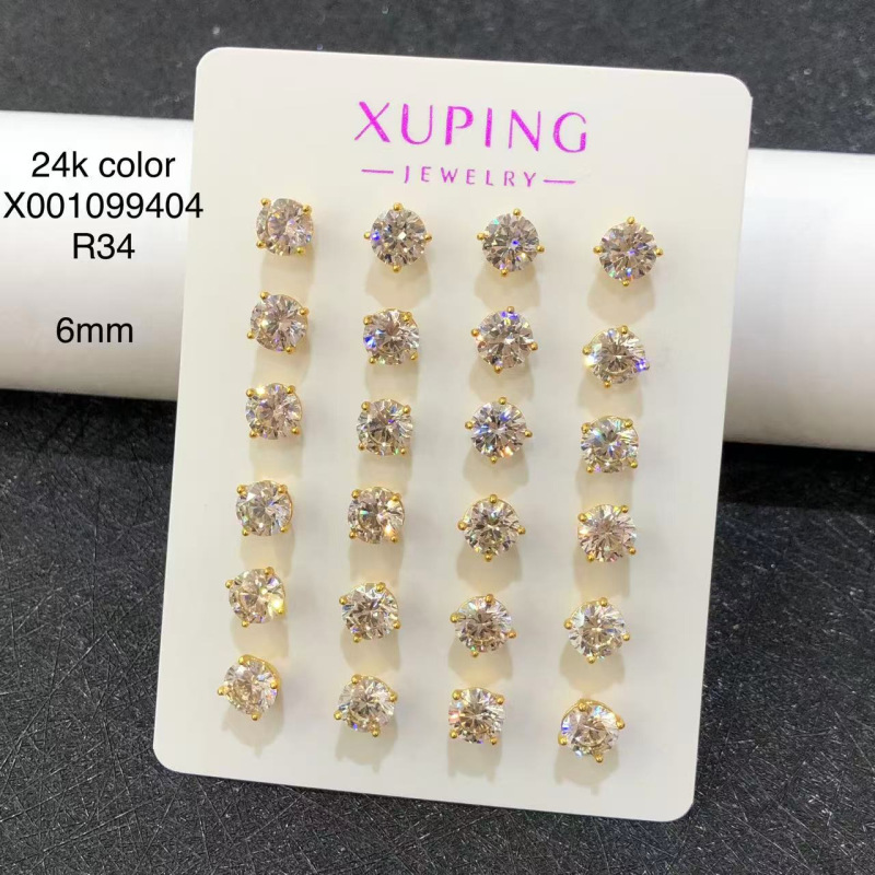 24k color plated 6mm four-prong shot, 12 pairs per card