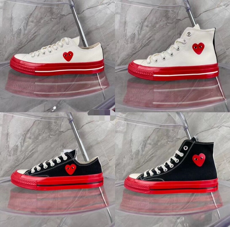 New Converse X Comme Des Garçons Collaboration Red-Soled Small Heart High-Top Canvas Shoes for Men and Low-Top Sneakers for Women, Summer Edition New Converse X Comme Des Garçons Collaboration Red-Soled Small Heart High-Top Canvas Shoes for Men and Low-Top Sneakers for Women, Summer Edition