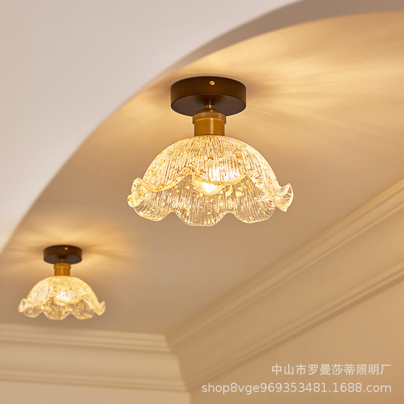 法式中古风创意花朵过道灯中式复古走廊玄关厨卫阳台吸顶灯