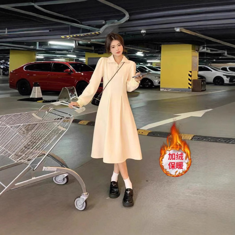 秋季新款2024女收腰显瘦裙子大码长袖加绒加厚修身连衣裙女|undefined