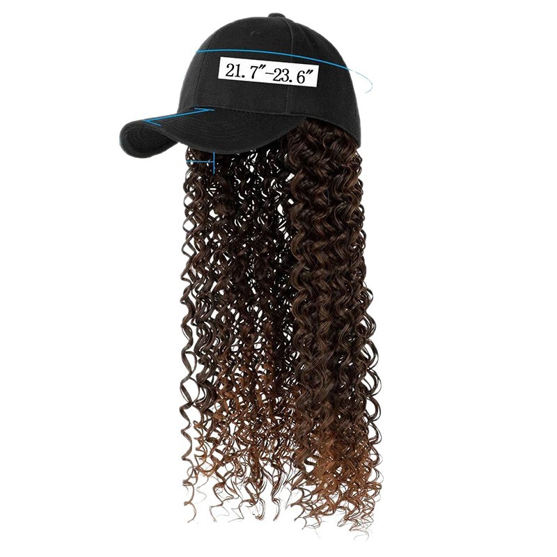 Perucas de comercio exterior, pelo largo rizado africano, sombrero de béisbol negro, pelo integral, espuma, rollo pequeño, falso natural, inventario