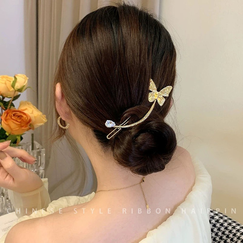 (Set) Korean elegant pearl hairpin for women summer frog buckle one-word hairpin hairpin headwear on the back of the head