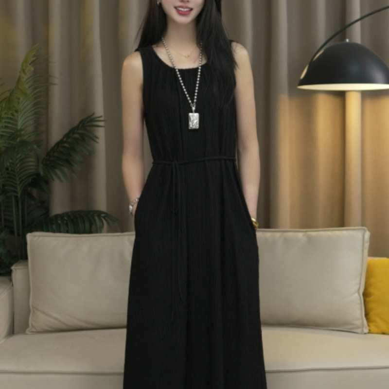 French Dress for Women 2025 Summer Fashion Simple Lazy Style Sleeveless Versatile Loose Temperament Dress Other