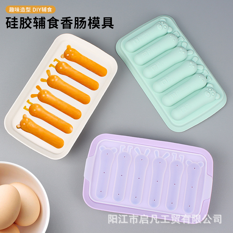 6-Piece Silicone Sausage Mold, Homemade Hot Dog Ham Sausage Baking Mold, Baby Food Supplement Mold, Silicone Cake Mold