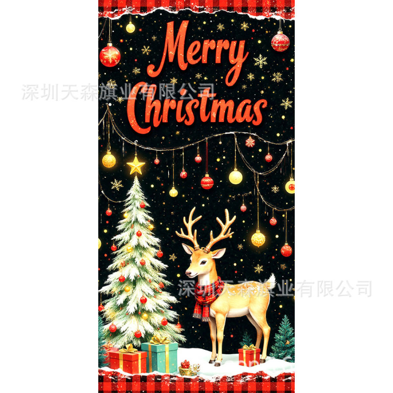 跨境新款热卖圣诞节门帘圣诞老人门盖节日装饰旗帜户外拍照背景布|undefined