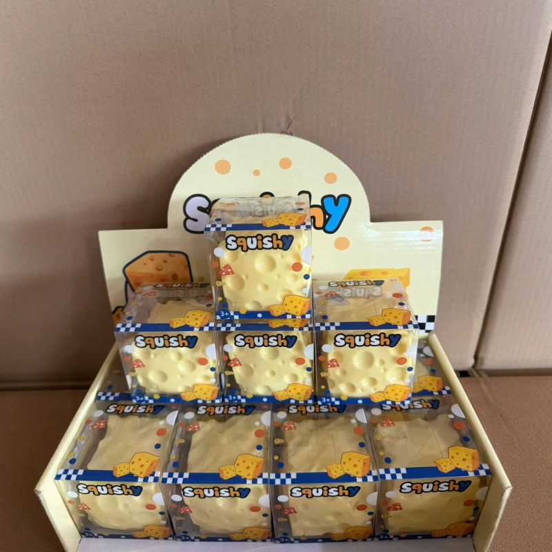 Jumbo cheese cheese squishy stress relief toy, moldable and non-bouncy, made with petroleum jelly