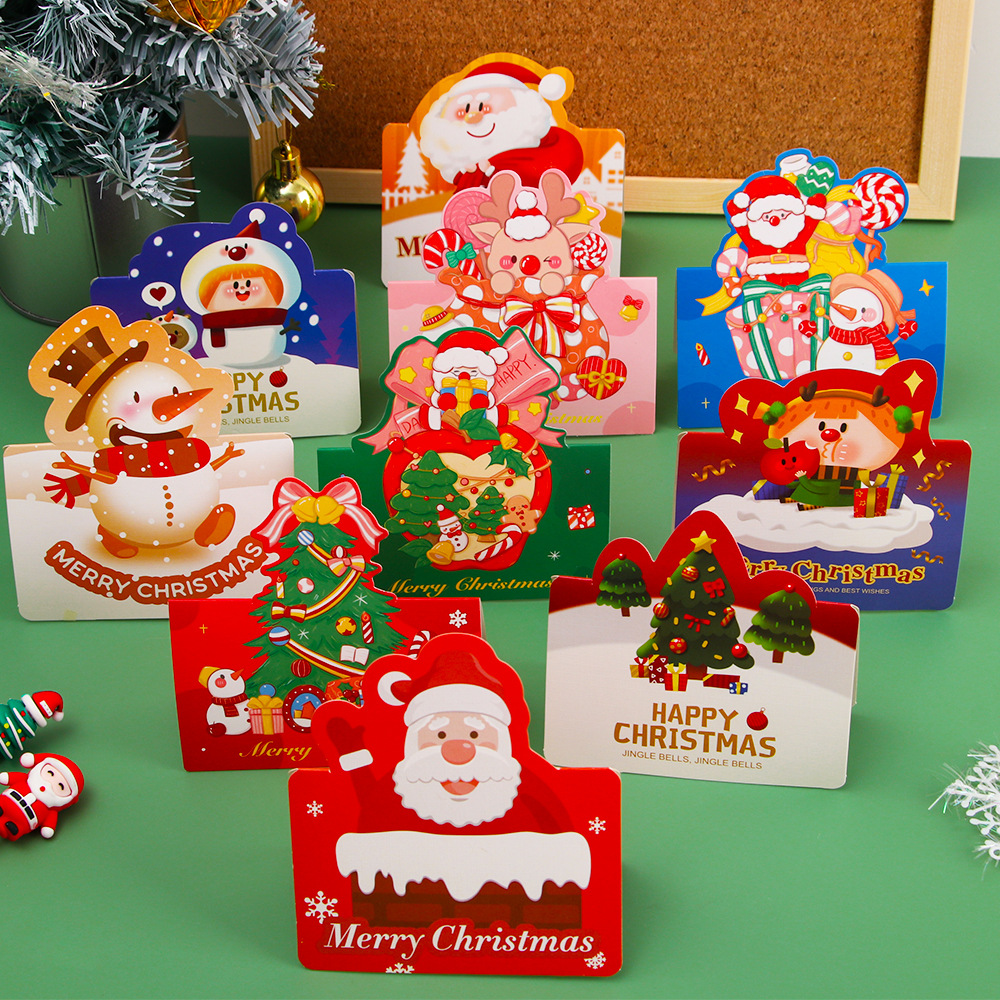 Creativo cartón de dibujos animados de Navidad ins viento encantador alto sentido decoración estereoscópica pequeña tarjeta de regalo embalaje al por mayor