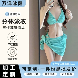 加工定制比基尼泳衣女三件套高级感分体性感小胸聚拢海边度假泳衣