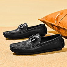 抖音直播爆款鳄鱼纹豆豆鞋懒人驾车鞋英伦休闲男皮鞋真皮头层牛皮