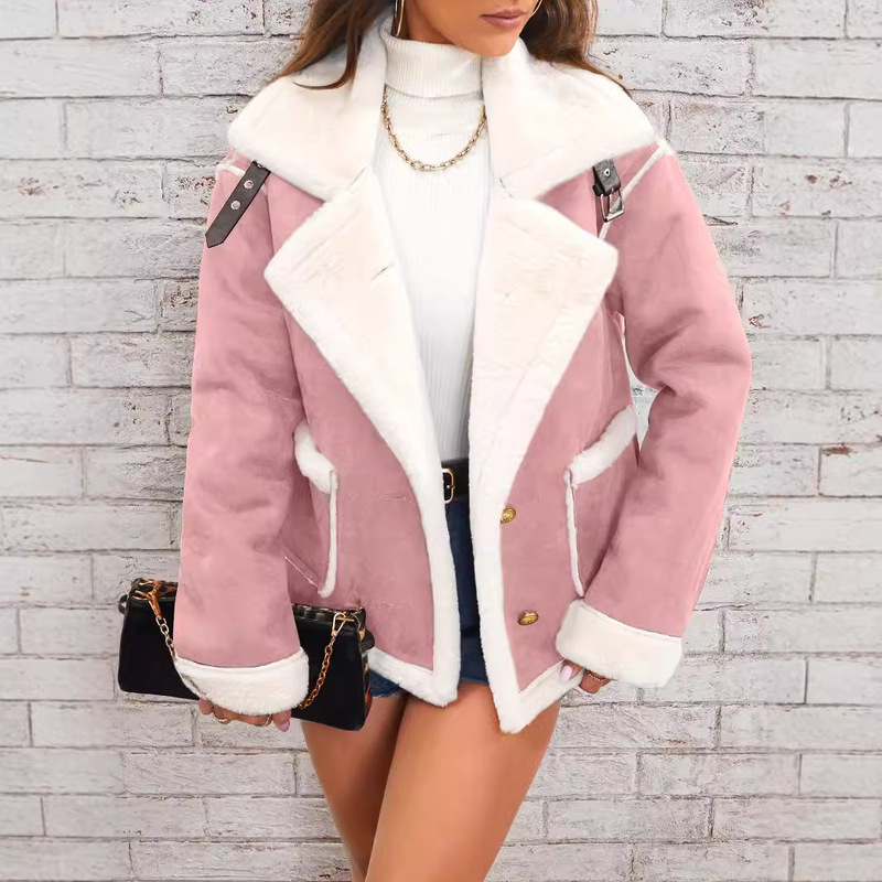 2024 Cross-Border New Amazon Cross-Border Fashion Lapel Plush Jacket Winter Warm Casual Jacket