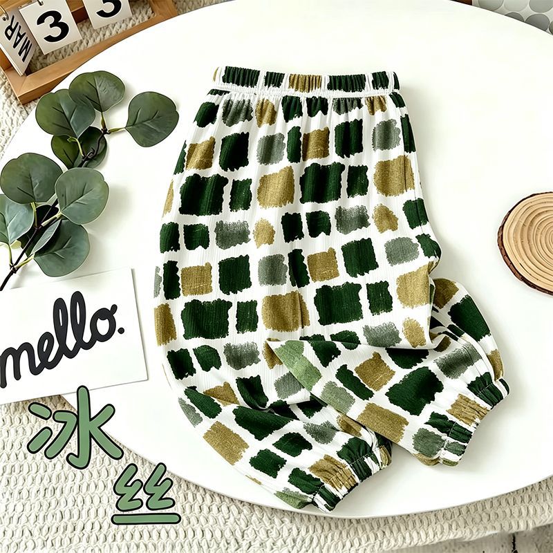 Stylish Ice Silk Mosquito Repellent Pants for Girls, 2026 New Summer Style, Children's Clothing, Tapered Legs, Cartoon All-over Print Long Pants for Girls
