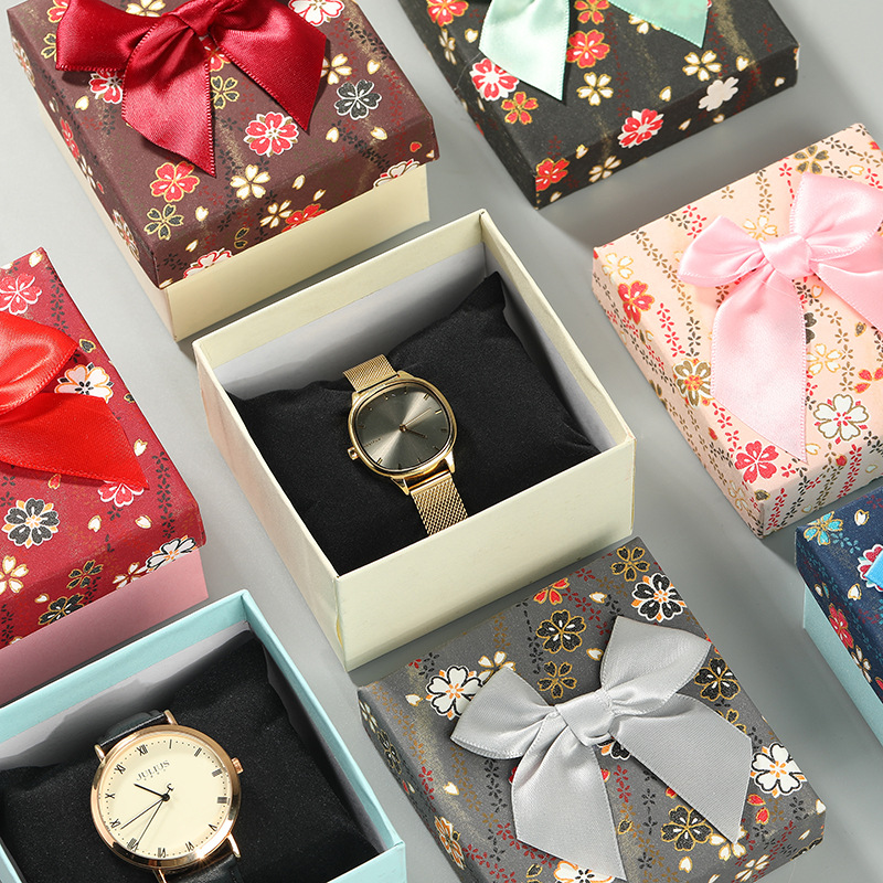 Square Bow Ribbon Gift Box Holiday Birthday Gift Heaven and Earth Cover Watch Bracelet Packaging Empty Box Wholesale