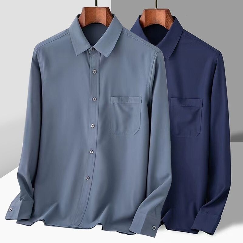 Middle-Aged and Elderly Men's Long-Sleeved Shirts, Summer Thin Shirts for the Elderly, Dad's Clothing, Solid Color Loose-Fitting Summer Clothes