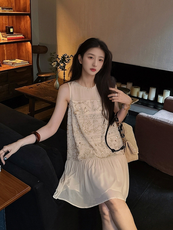 中国風の夏の新しいレトロな刺繍ビーズドレス新しい中国風のハイエンドショートロングスカート N5050|undefined