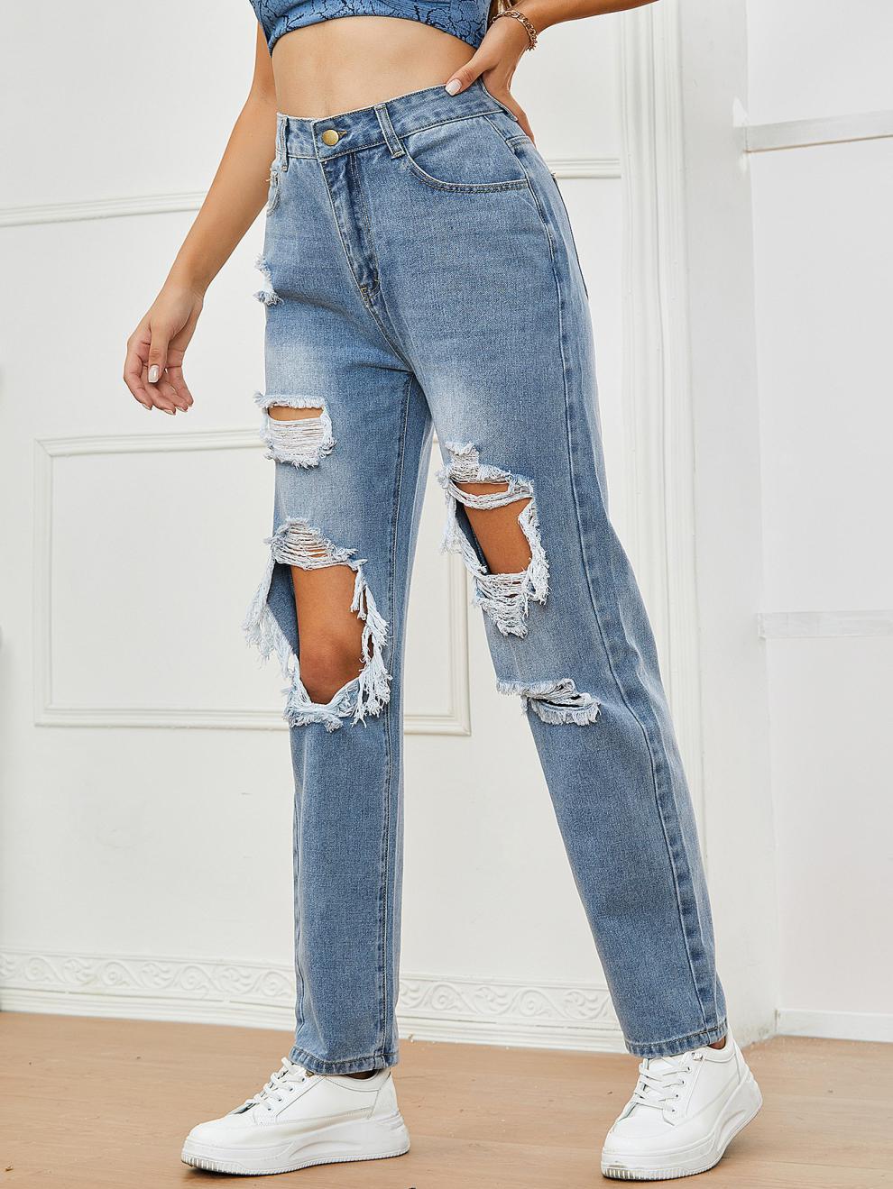 Distressed Straight-Leg Jeans Image 3