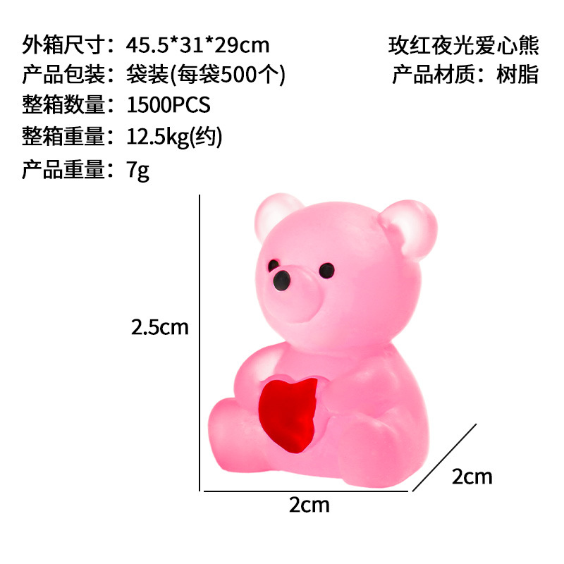 Mini artesanías luminosas dibujos animados amor oso decoración evento regalo diy resina micro paisajismo accesorios