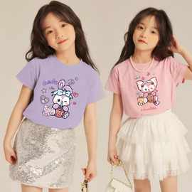 新款女童夏季薄款卡通印花洋气女孩短袖休闲上衣