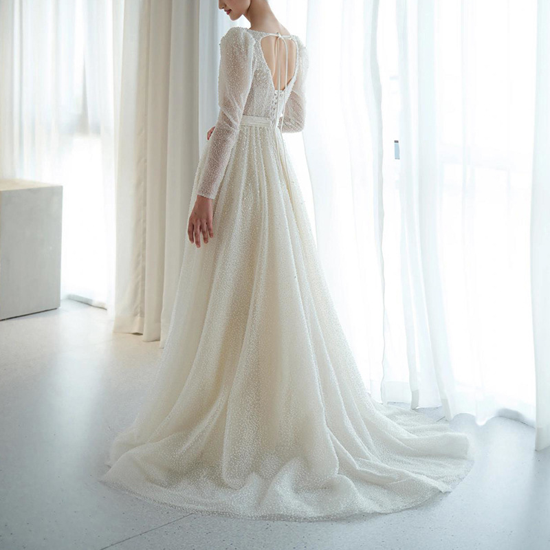 Nuevo elegante adelgazar Mori Super Fairy travel photography vestido de bienvenida para las mujeres Vestido DE BODA ligero de manga larga francés para novia 2024