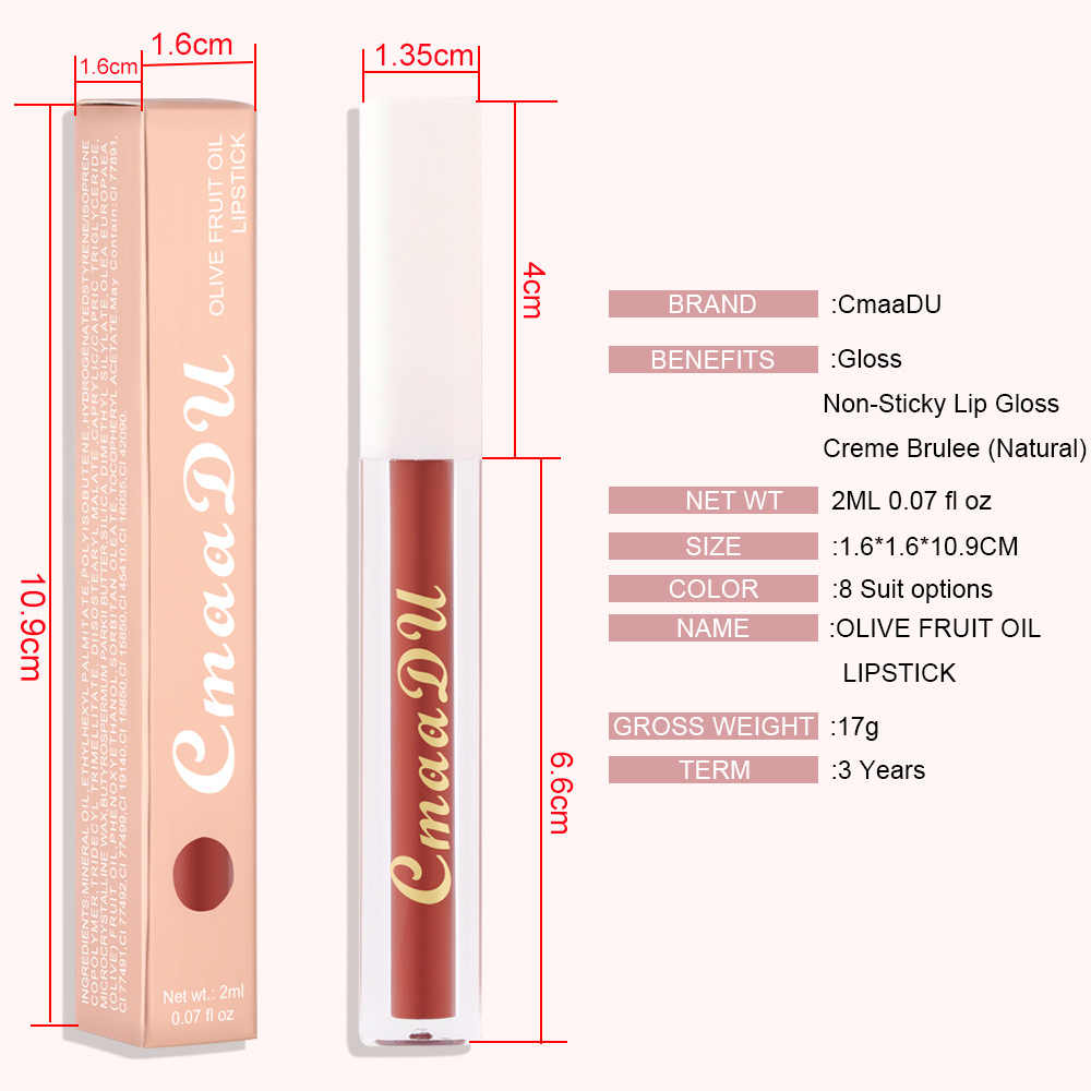 Check it out! Link Disclaimer - Exclusive for Foreign trade :CmaaDu 8-color Lipstick Olive Cream Brightening Lip Gloss undefined
