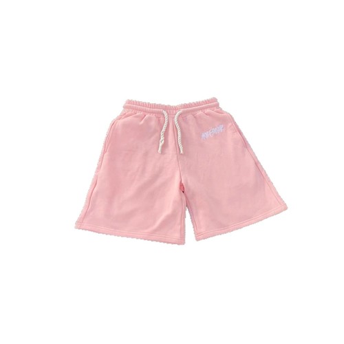 Euro-American Style Pink Embroidered Elastic Drawstring Casual Shorts | Straight-Leg Loose-Fit Shorts + Embroidered Crew-Neck T-Shirt Set