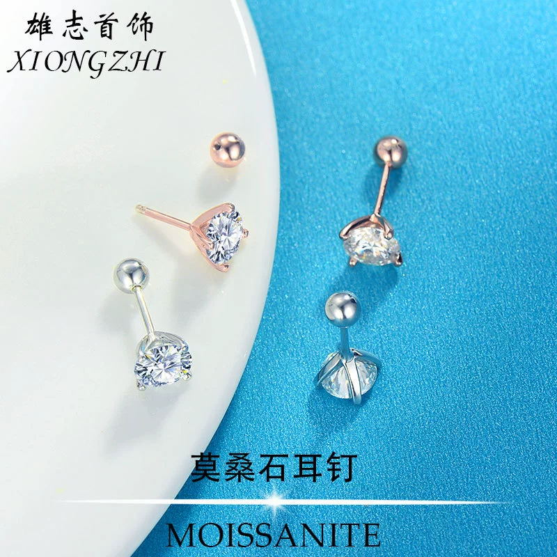 Классические простые серьги из муассанита с четырьмя когтями из стерлингового серебра 925 пробы для женщин, позолоченные 18 карат, Конические Винтовые серьги с ушными вкладышами