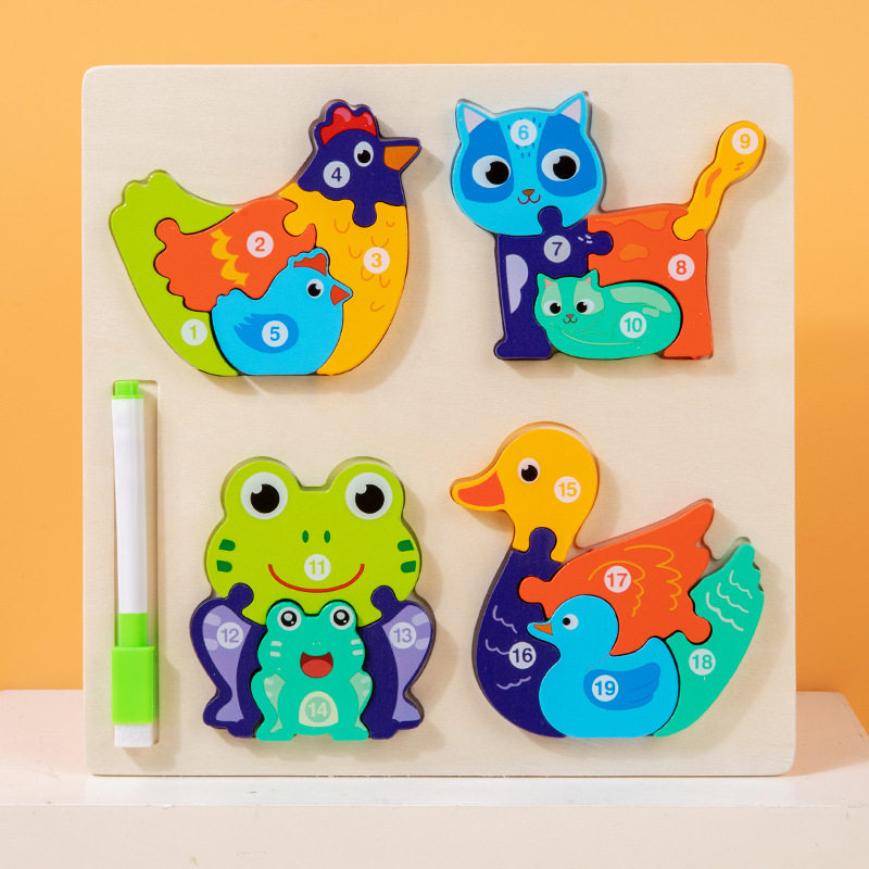 Puzzle de madera tridimensional de crecimiento tablero de dibujo dos en uno juguetes de bloques de granos para niños juguetes de madera de educación temprana