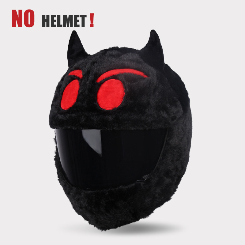 Motuoche Motorcycle Helmet Cover Plush Cartoon Personality Helmet Protective Cover (Dəbilqə (Kaska) aksesuarları) - black-little-devil