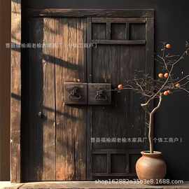 中古侘寂风老榆木大门对开进户门民宿庭院门自建房四合院双开