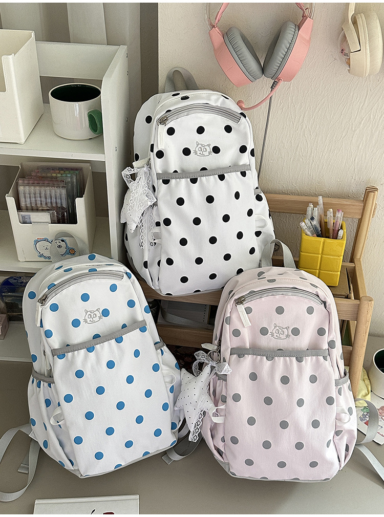 Polka Dot Lightweight Laptop Travel Nylon Backpack 35