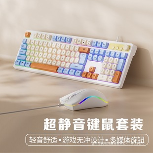 Mechanical Feel Keyboard and Mouse Set Wired Silent Desktop Computer Notebook Office Game E-Sports Dedicated
