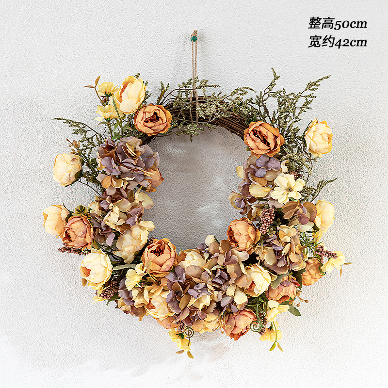 Flor artificial Anillo de rosas Red Red Restaurante Pared Decoración de flores falsas Camping al aire libre Accesorios de fotografía Colgador de puerta de flores de seda