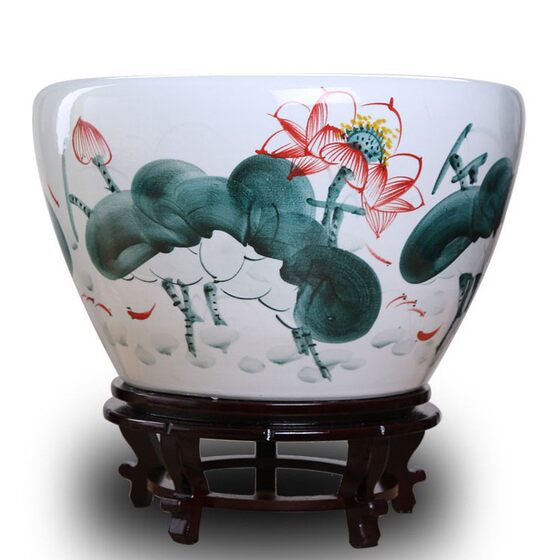 Jingdezhen Ceramic Fish Tank Lotus Tank Water Lilies Tank Bowl Lotus Turtle Tank Painting and Calligraphy Tank Big Water Tank Blue and Flower Bowl Lotus Pot