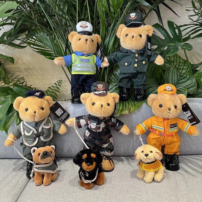 Hug baby standing Police Bear series cute teddy bear doll iron riding traffic police fire fighting doll wholesale products Hug baby standing Police Bear series cute teddy bear doll iron riding traffic police fire fighting doll wholesale products