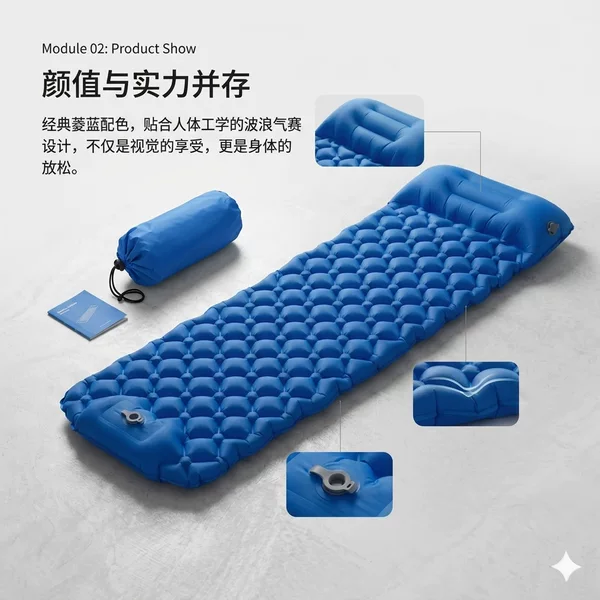 Cross-Border Camping Inflatable Mat, Lightweight and Portable Tpu Inflatable Mat for Individual Hiking, Outdoor Camping, Mountaineering, Waterproof Mat