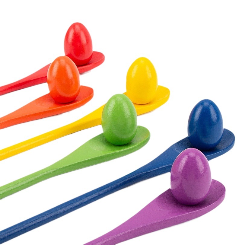 Kindergarten children's balance stick wooden spoon ball support early education parent-child sensory training game egg support wooden balance toy