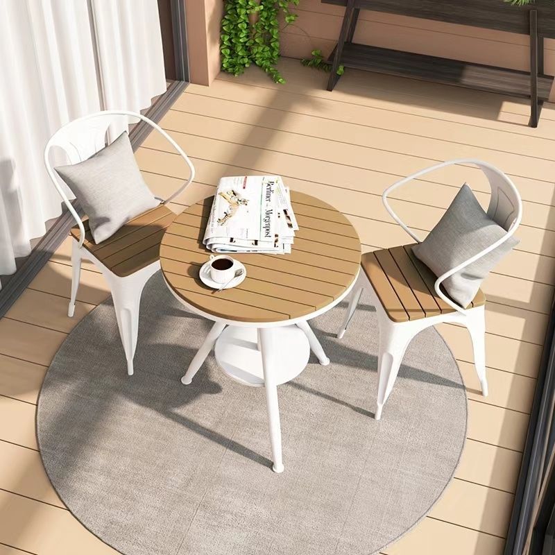 Metal Tables and Chairs, Plastic Wood Outdoor Tables and Chairs, Balcony Set, Leisure Patio Coffee Waterproof Table, One Table and Two Chairs