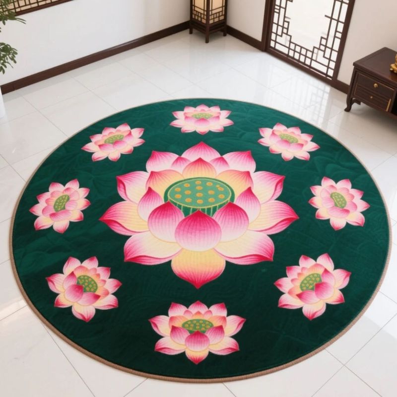 地毯莲花跪拜跪垫圆形立体满铺水晶中式荷花卧室地垫古典客厅家用|undefined