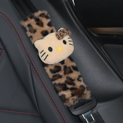 Car Seat Belt Shoulder Pads, Cute Cartoon Plush Seat Belt Shoulder Protectors, Anti-Strangle Protective Covers for Women, Car Interior Decoration (Seat belt shoulder pad) - leopard-print-light-color-cat-head-shoulder-pad-1-piece
