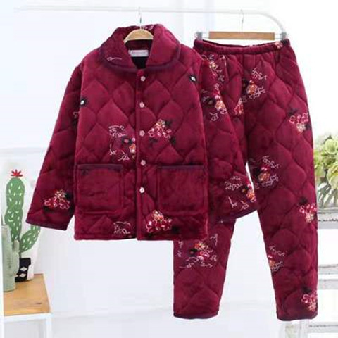 Three-Layer Quilted Pajamas, Thickened Warm Flannel Loungewear, Casual Cotton Jacket with Hat Set, Maternity Wear