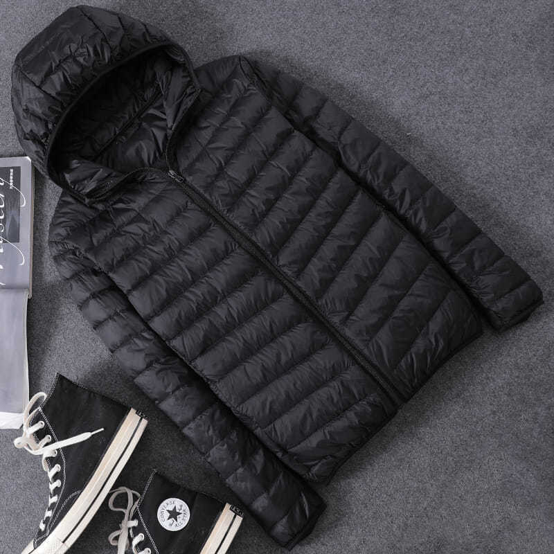 2025 Lightweight down Jacket Men's Casual Solid Color Striped Hooded Cotton Jacket Warm Small Cotton Jacket Slim Fit