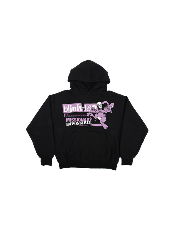 Blink-182, a punk rock band, presents a trendy, oversized, and loose-fitting hoodie in a European and American style