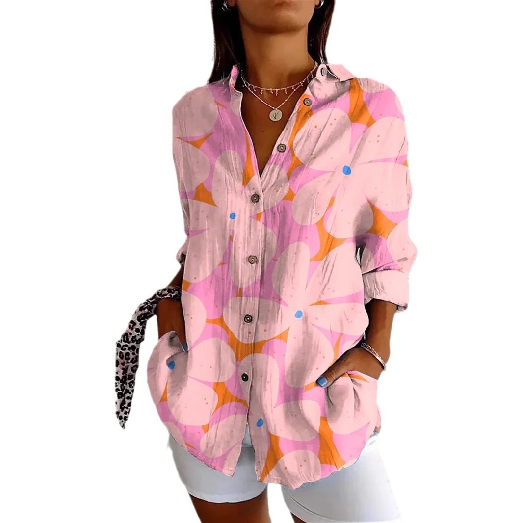 (2개) 우아한 긴 소매 여성 셔츠 여성 3D 인쇄 여름 캐주얼 라 느슨한 셔츠 큰 크기 탑