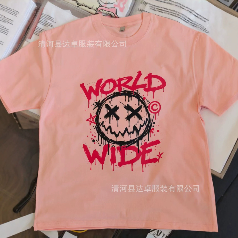 Cross-border 300g heavyweight pure cotton short-sleeve T-shirt for women, featuring a loose fit, round neck, American-style letter print, and a casual, versatile design Cross-border 300g heavyweight pure cotton short-sleeve T-shirt for women, featuring a loose fit, round neck, American-style letter print, and a casual, versatile design