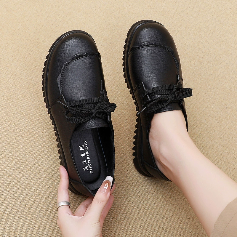 Новая кожаная повседневная модная Универсальная Женская Однослойная Обувь На Шнуровке Для матерей среднего и пожилого возраста, Прямая доставка с фабрики