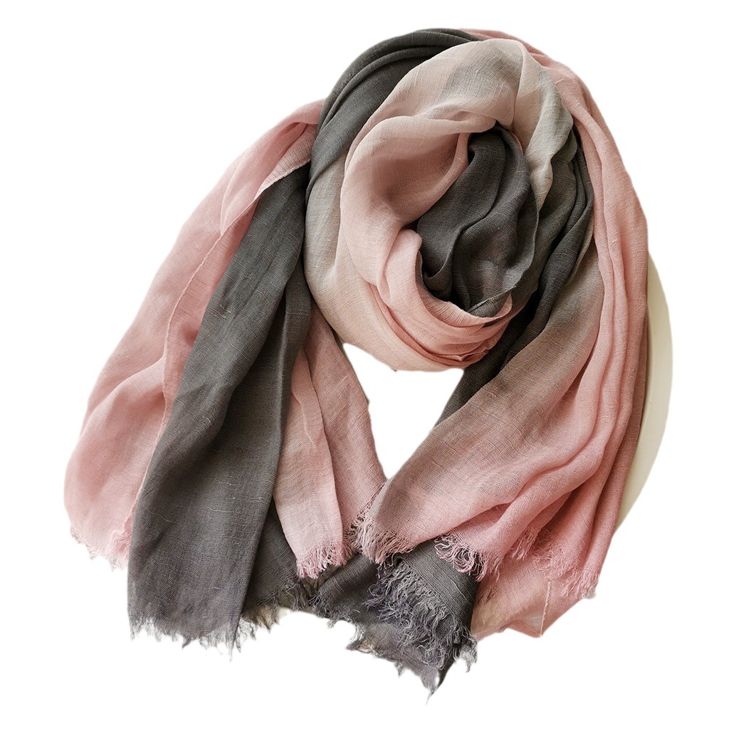 Cotton and Linen Silk Scarf, Spring and Autumn Thin Style, Gradient Color Matching, Japanese and Korean Mori Girl Style, Bamboo Yarn Shawl, Gradient Color