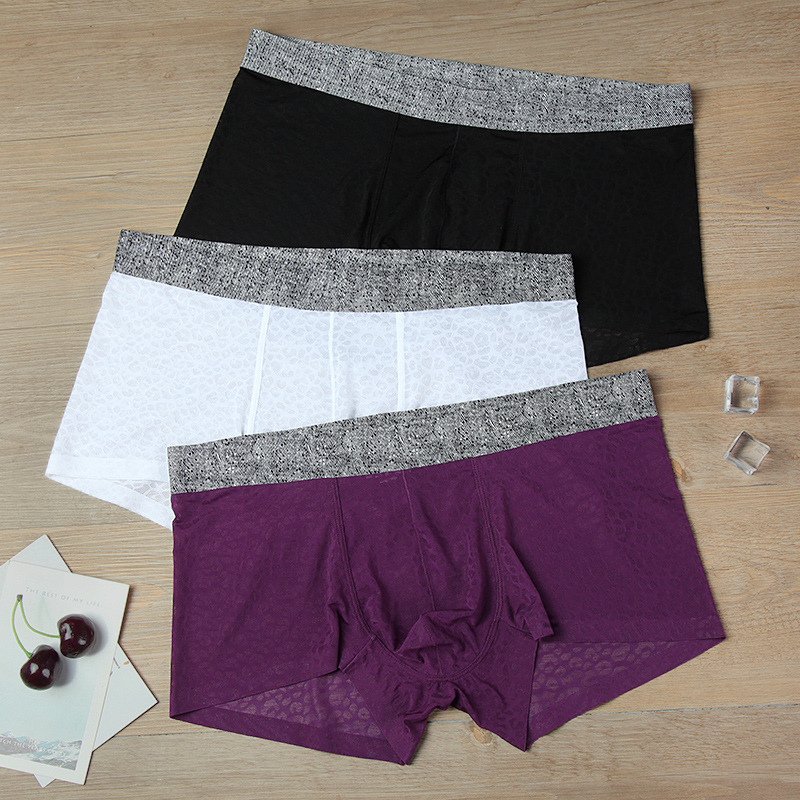 Men's Boxer Briefs Lace One-Piece Seamless Thin Breathable Sweat-Absorbent Sexy Transparent Youth Boxer Briefs for Men