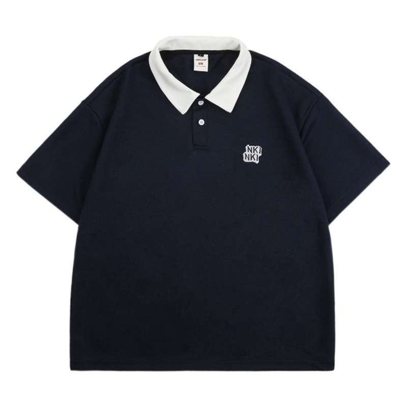 Falso dos piezas Polo camisa de manga corta de los hombres camiseta de verano de moda retro estilo americano de la Universidad suelta solapa camiseta media manga