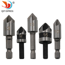 82度五刃倒角器木工开孔快速导向倒角刀沉头钻 木料定心锪钻5支装