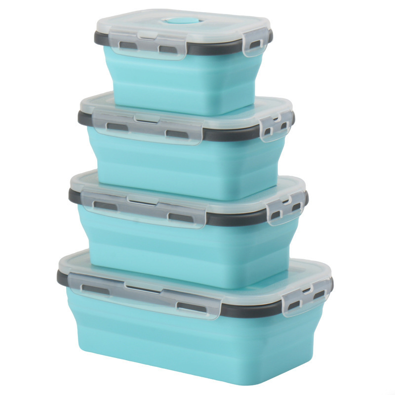Caixa de almuerzo de silicona en stock, microondas plegables, caja de almuerzo de silicona, caja de almacenamiento de refrigerador, caja de preservación, tazón de silicona